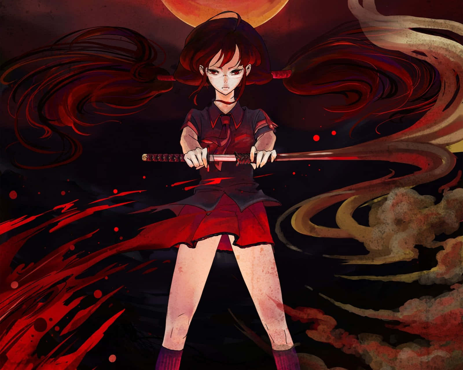 Anime Warrior Girl Red Eclipse Wallpaper