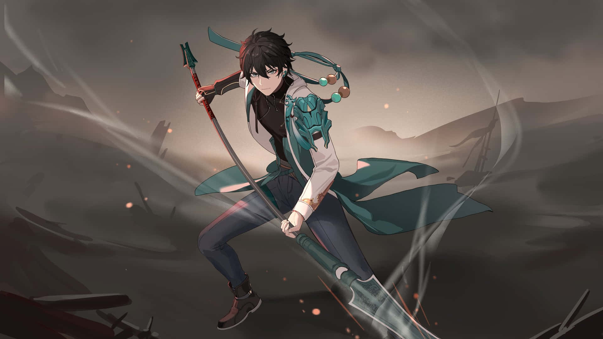 Anime Warriorin Battle Stance Wallpaper