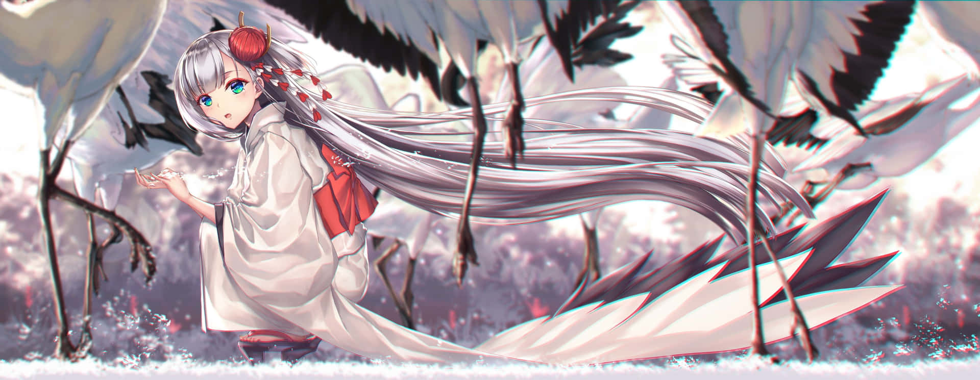 An anime girl in a snow-filled winter wonderland Wallpaper
