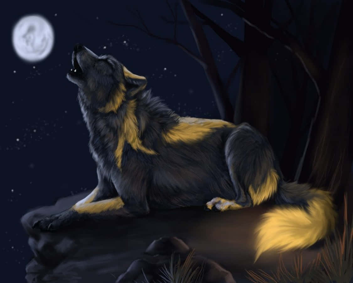 An Anime Wolf Howling in Moonlight