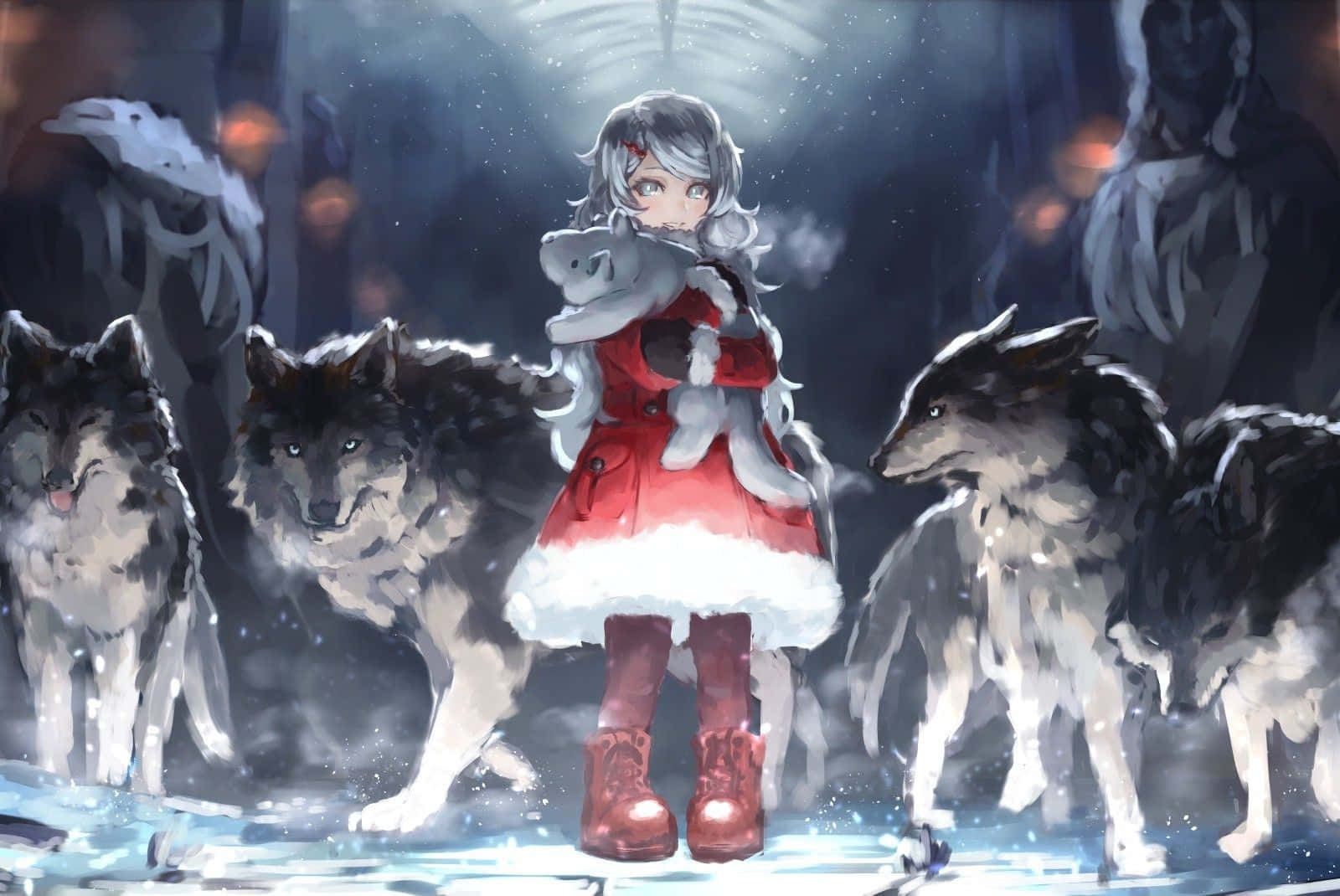 An Intricately Detailed Anime Wolf Painting Wallpaper