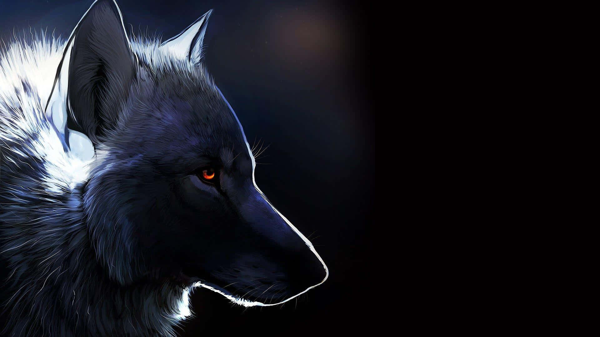 Majestætisk anime ulv kunst tegning, der afbilleder en ulv, der kigger ligeud med en rolig selvsikkerhed. Wallpaper