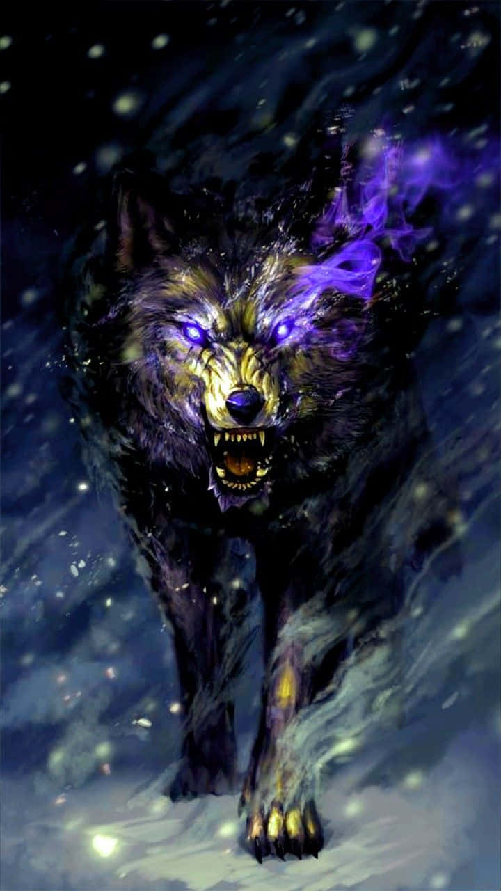 Download Anime Wolf Howling Neon Blue Wallpaper | Wallpapers.com