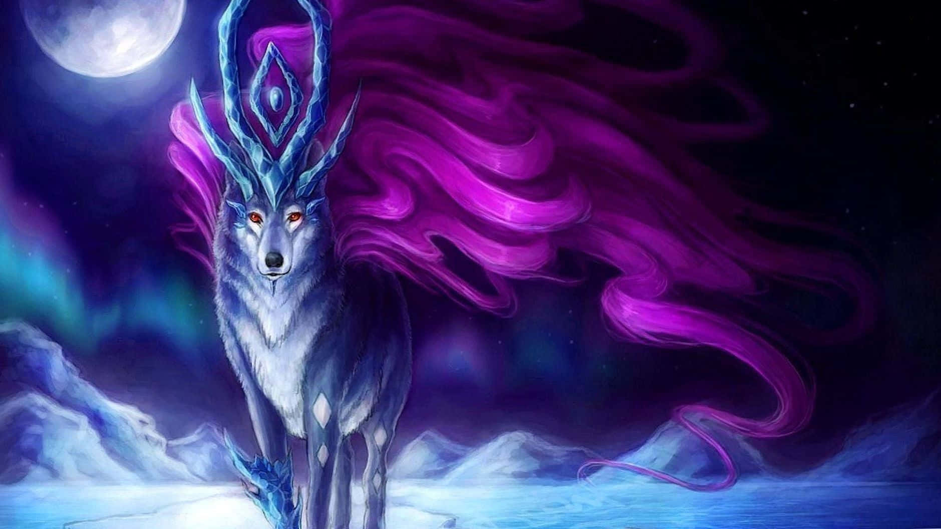 Einewunderschöne Anime-wolf-kunst Mit Einem Lebendigen Roten Hintergrund Wallpaper