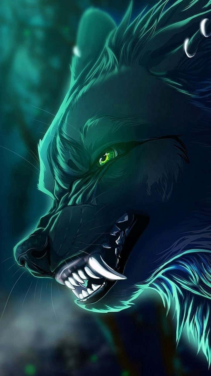 En ulv med grønne øjne og en grøn mund Wallpaper