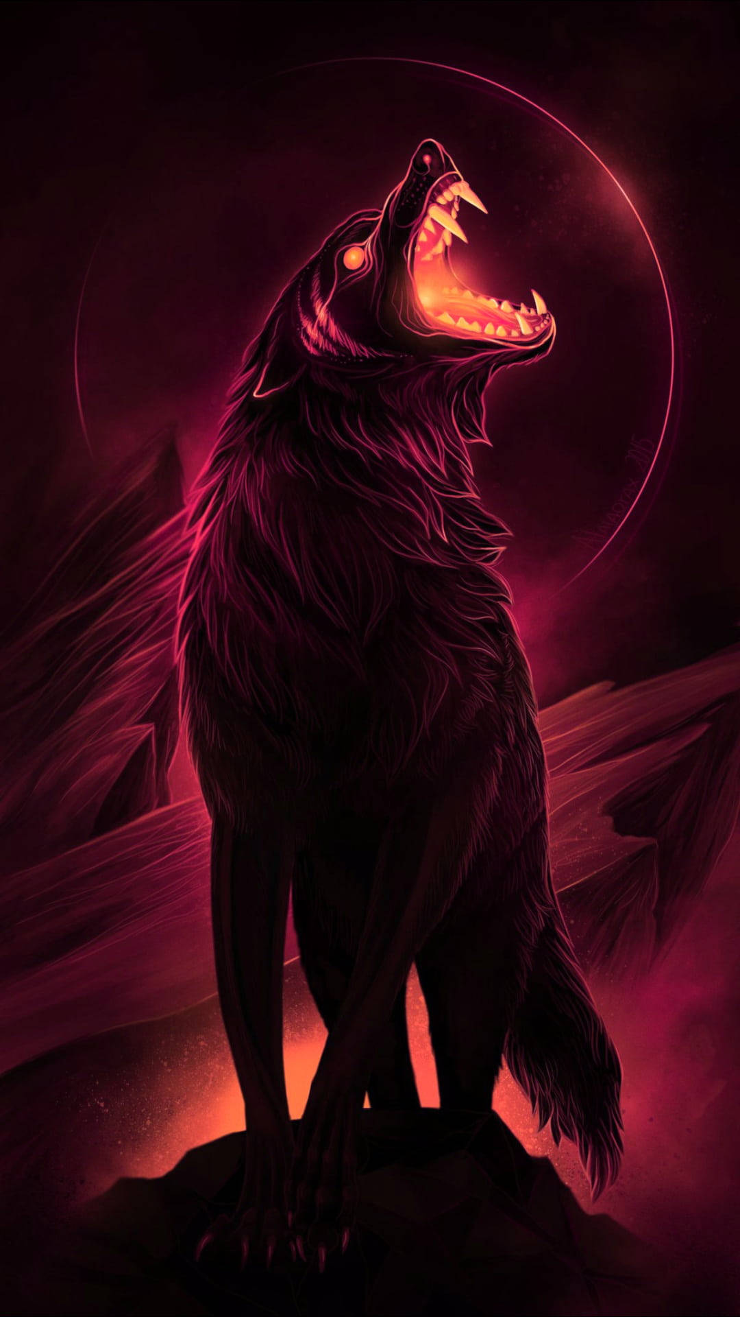 Anime Wolf Black And Red Aesthetic Drawing Growling Wallpaper