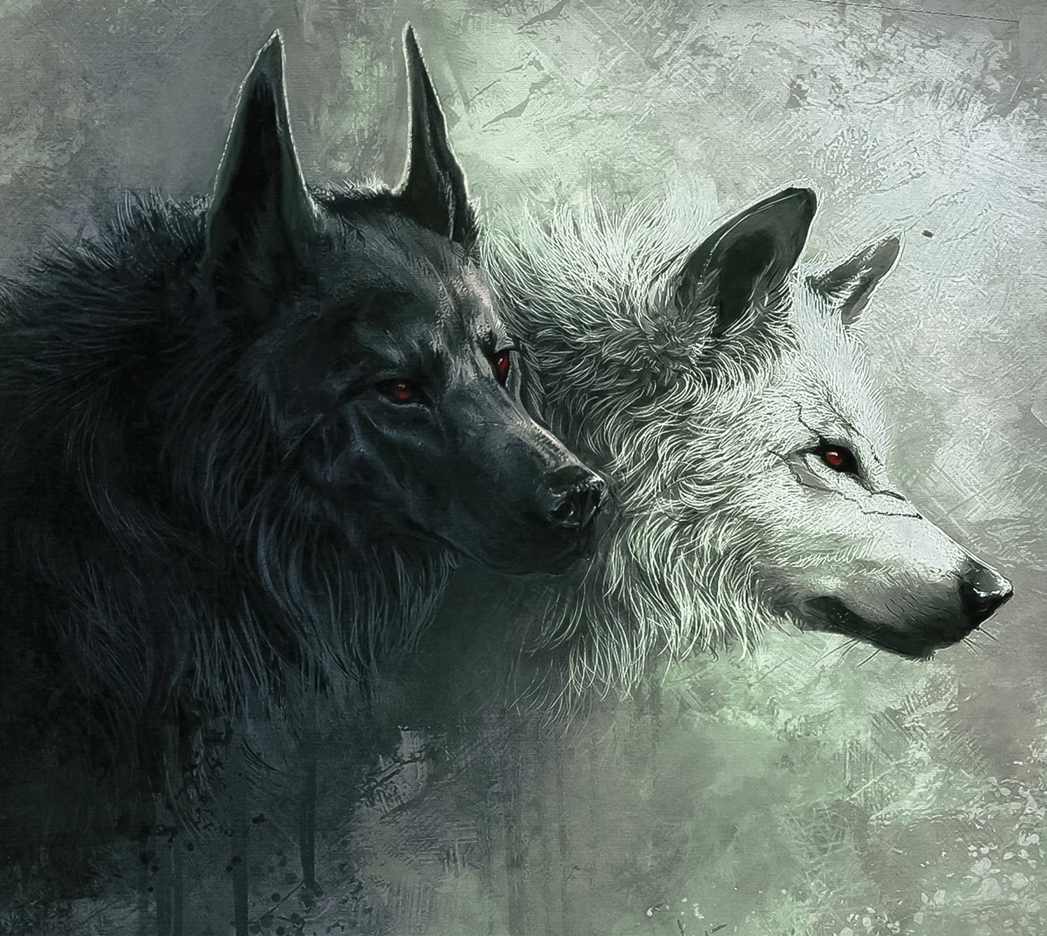 Anime Wolf Black And White Painting Wallpaper