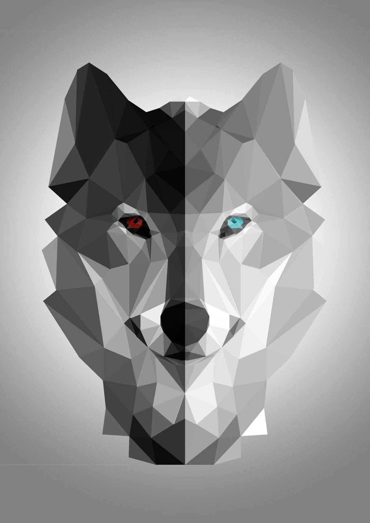 Anime Wolf Geometric Gray And White Wallpaper