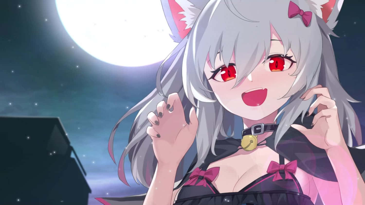 Anime Wolf Girl Moonlight Smile Wallpaper