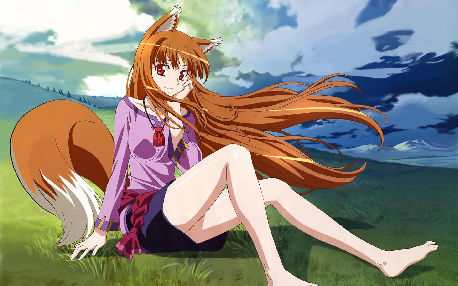 Anime Wolf Girlin Meadow Wallpaper