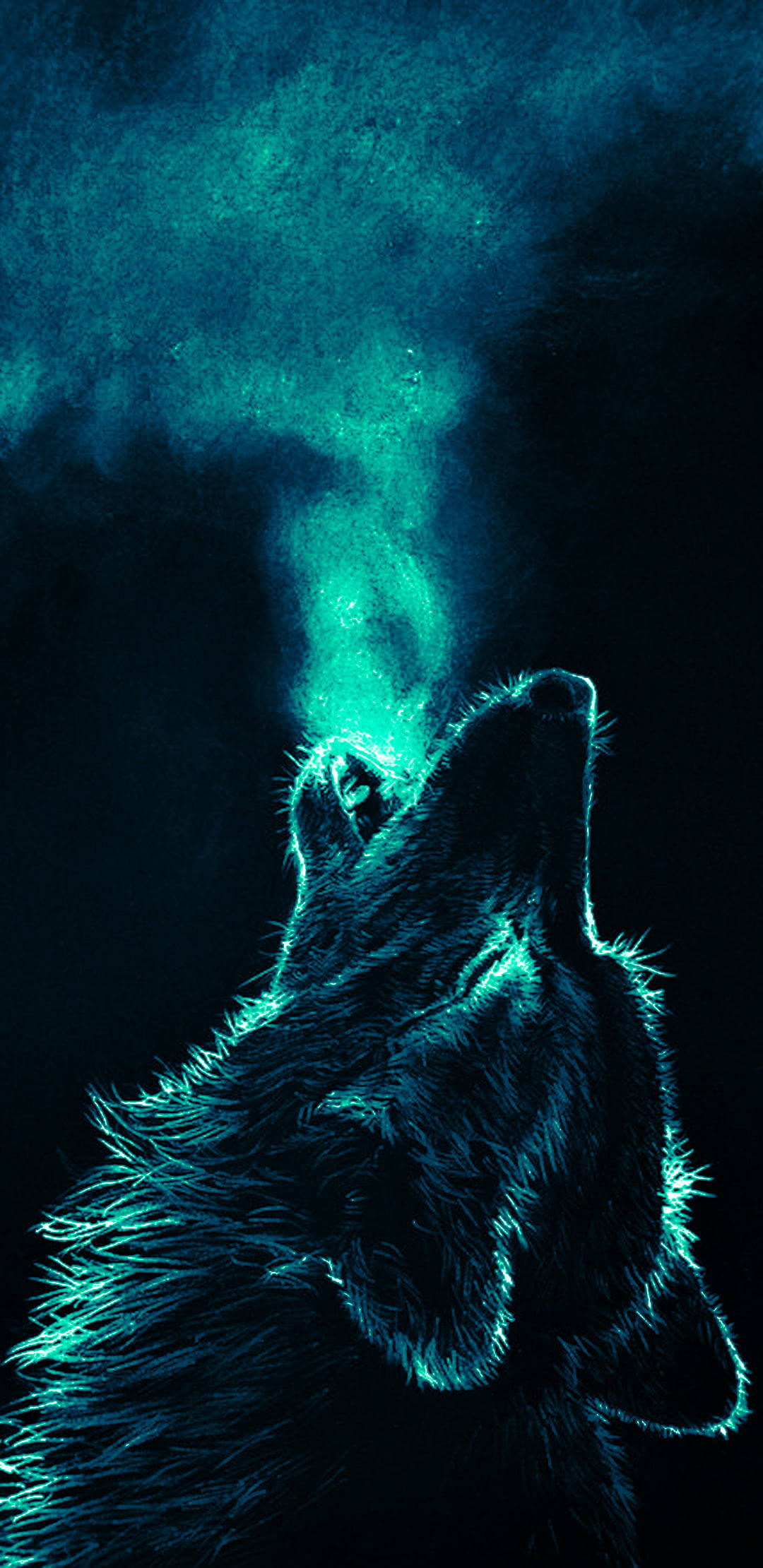 Anime Wolf Howling Neon Blue Wallpaper