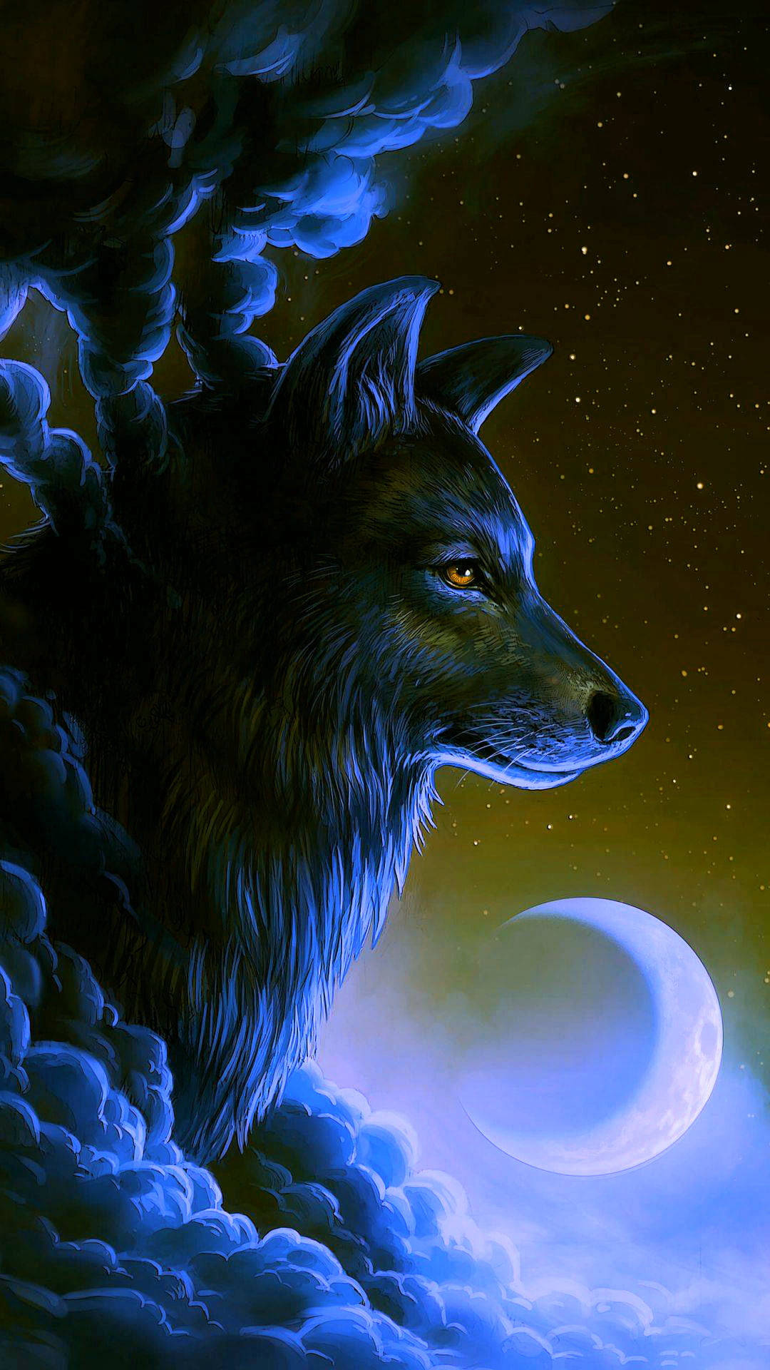 Anime Wolf In The Clouds With The Moon Wallpaper