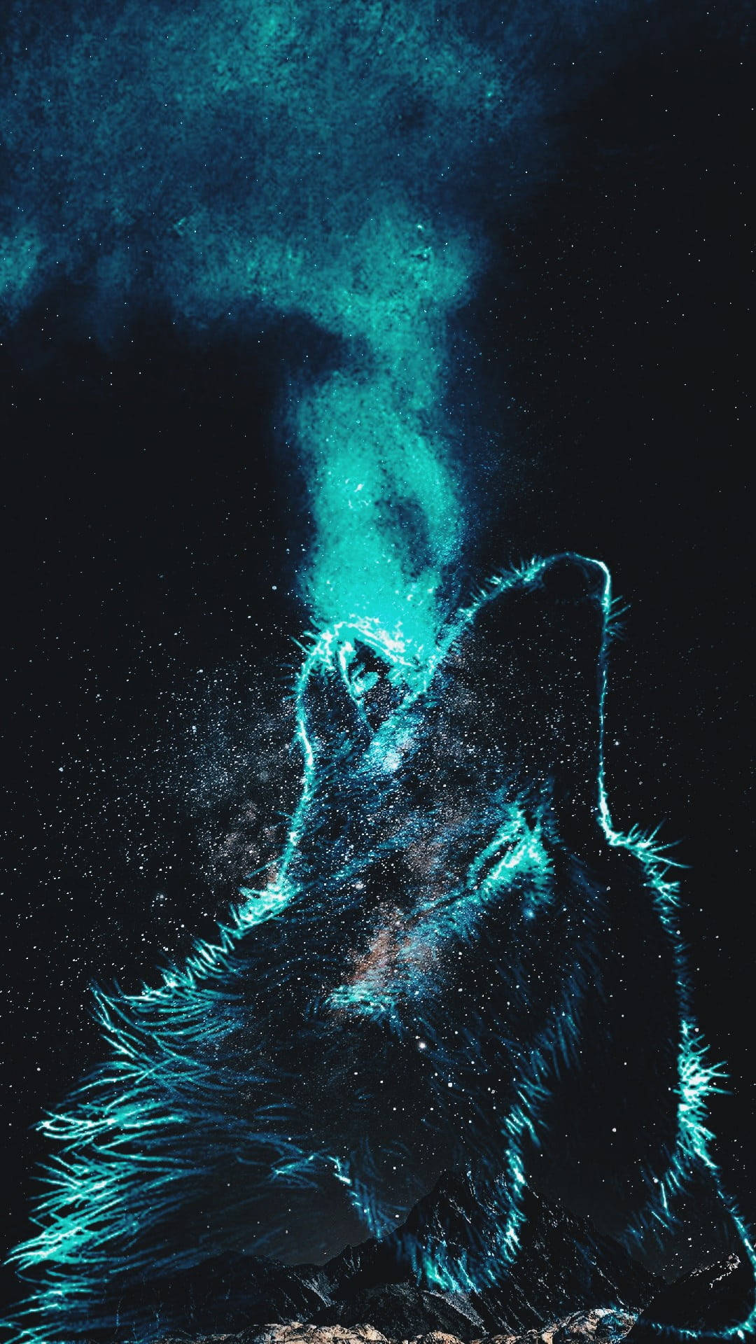 Anime Wolf Neon Blue Breath And Particles Wallpaper
