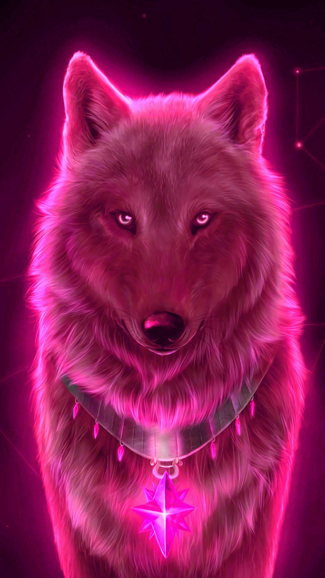 Anime Wolf Neon Pink With Necklace Wallpaper