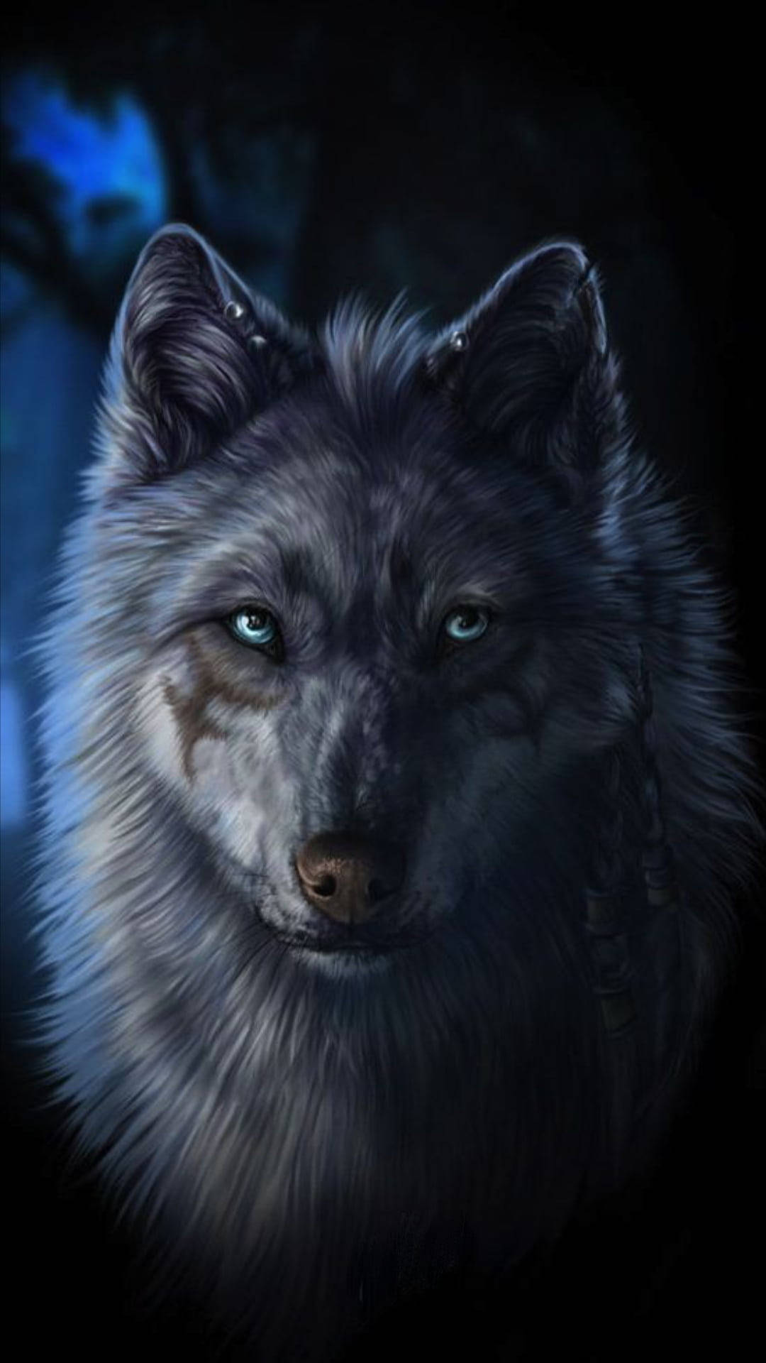 Anime Wolf Painting Blue Aesthetic Lights Wallpaper