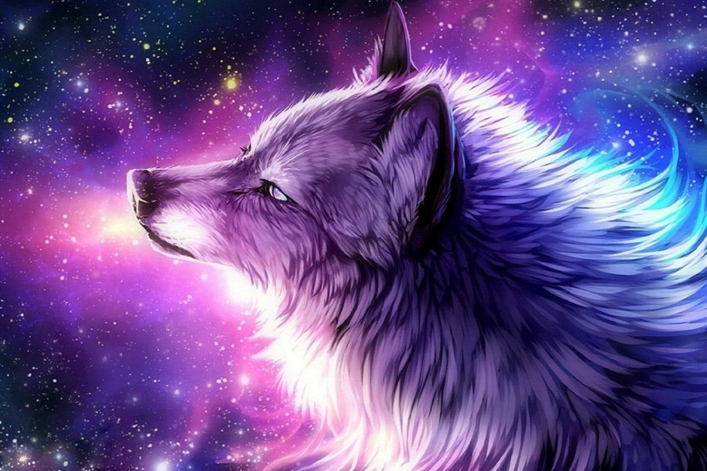 Anime Wolf Purple Galaxy Aesthetic Wallpaper