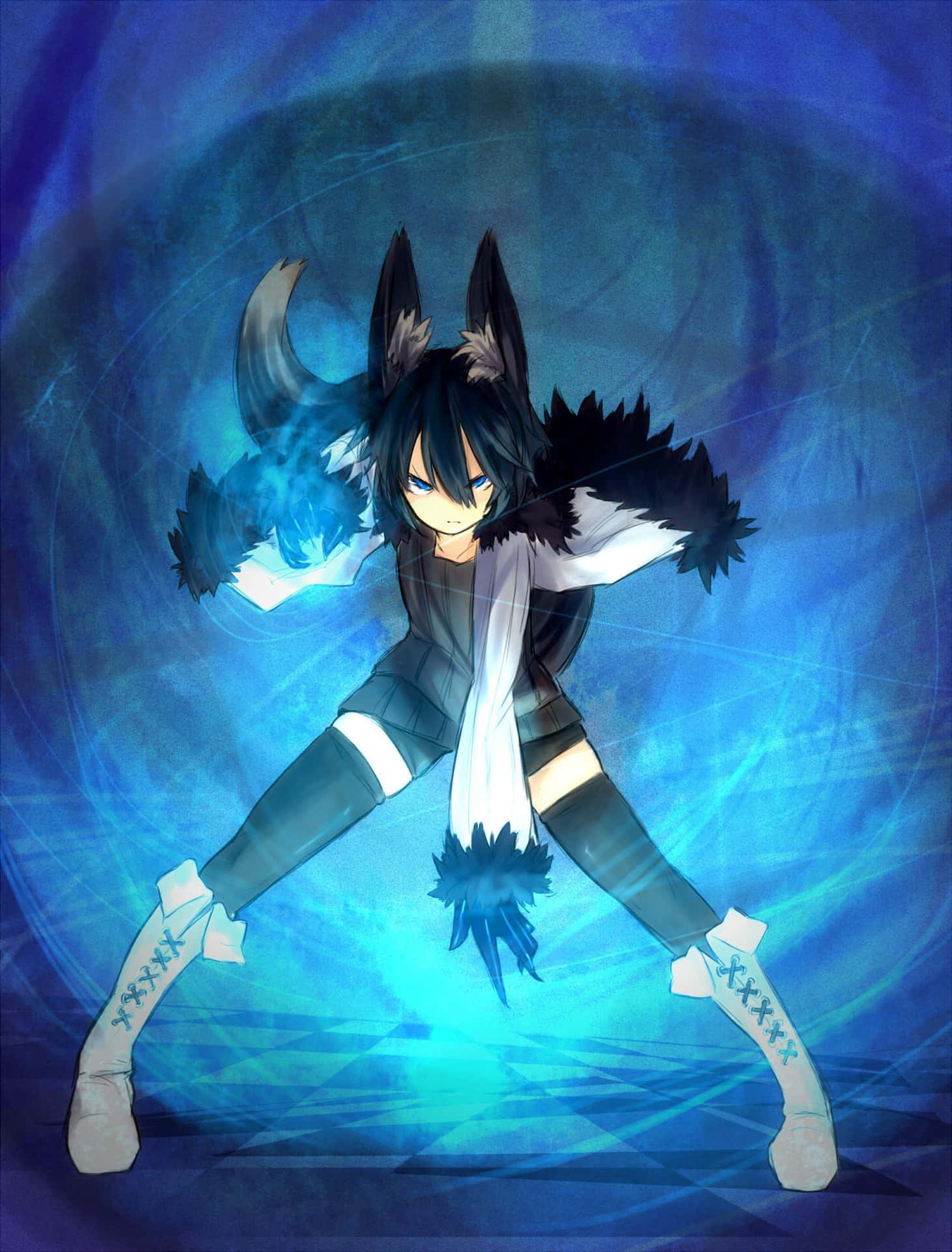 Anime Wolf Warriorin Action Wallpaper