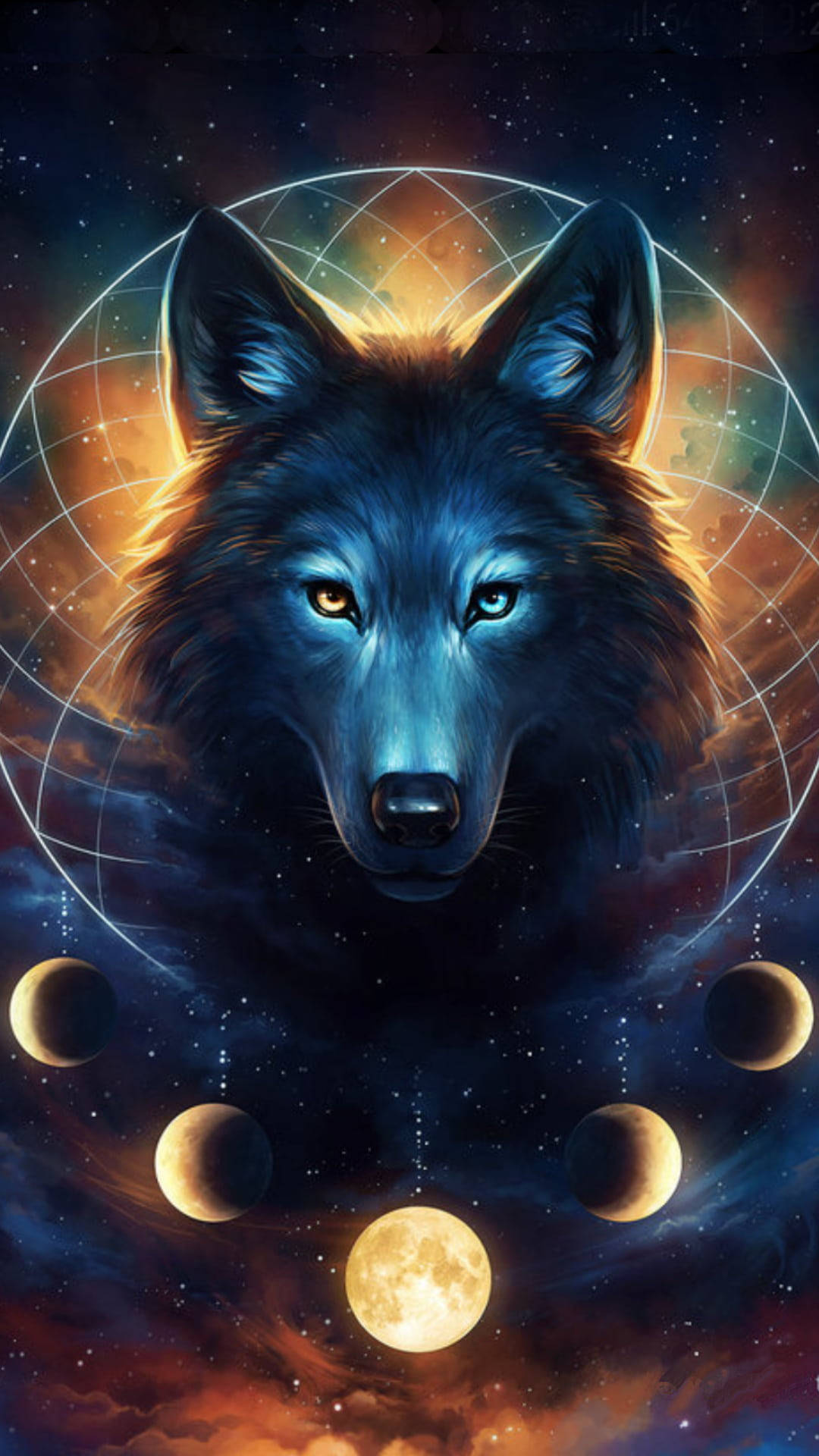 Anime Wolf With Moon Phases Wallpaper