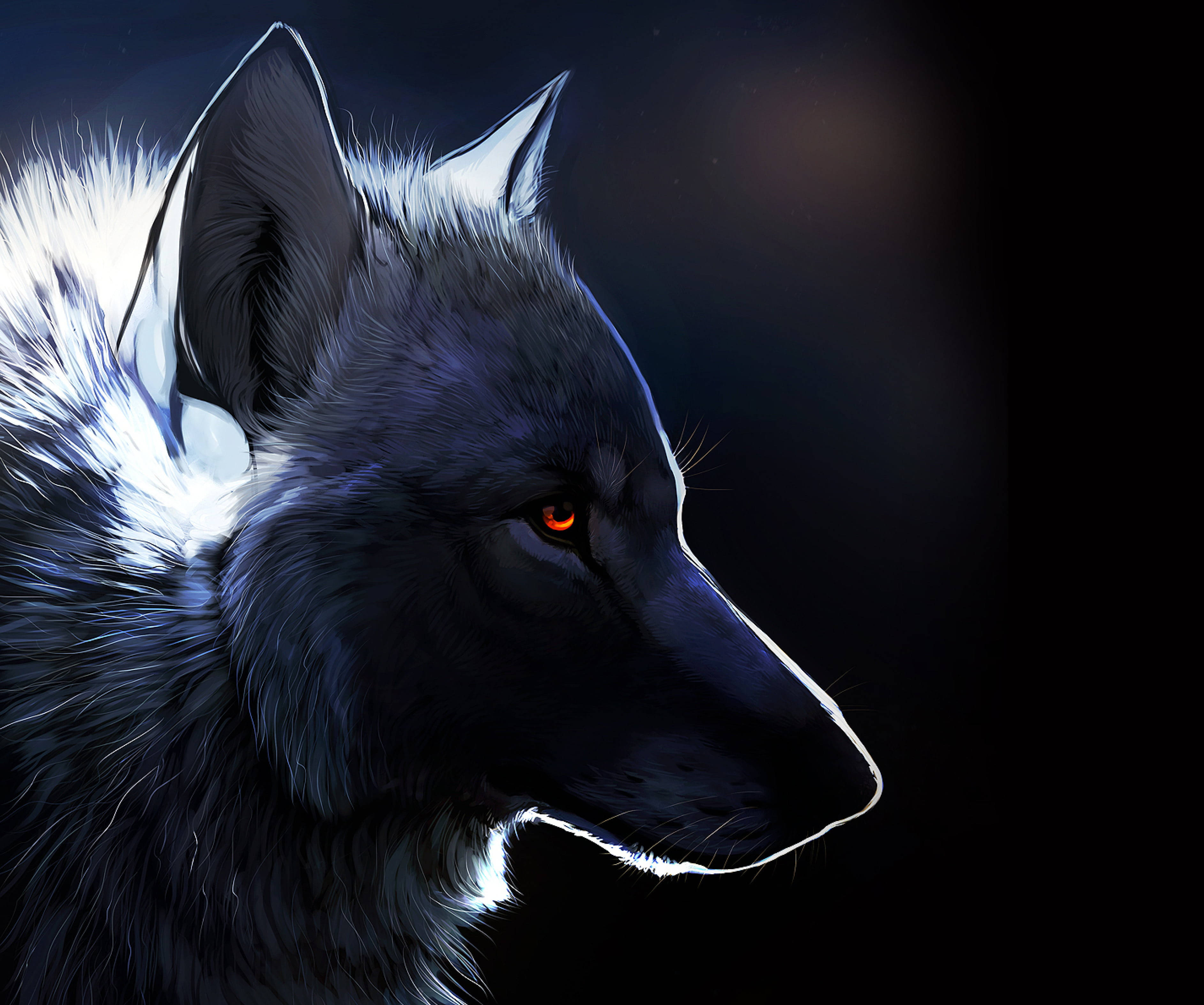 Anime Wolf With White Fur And Red Eyes Background