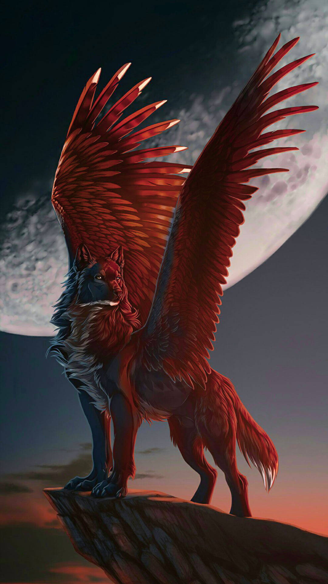Anime Wolf With Wings Under The Moon Wallpaper