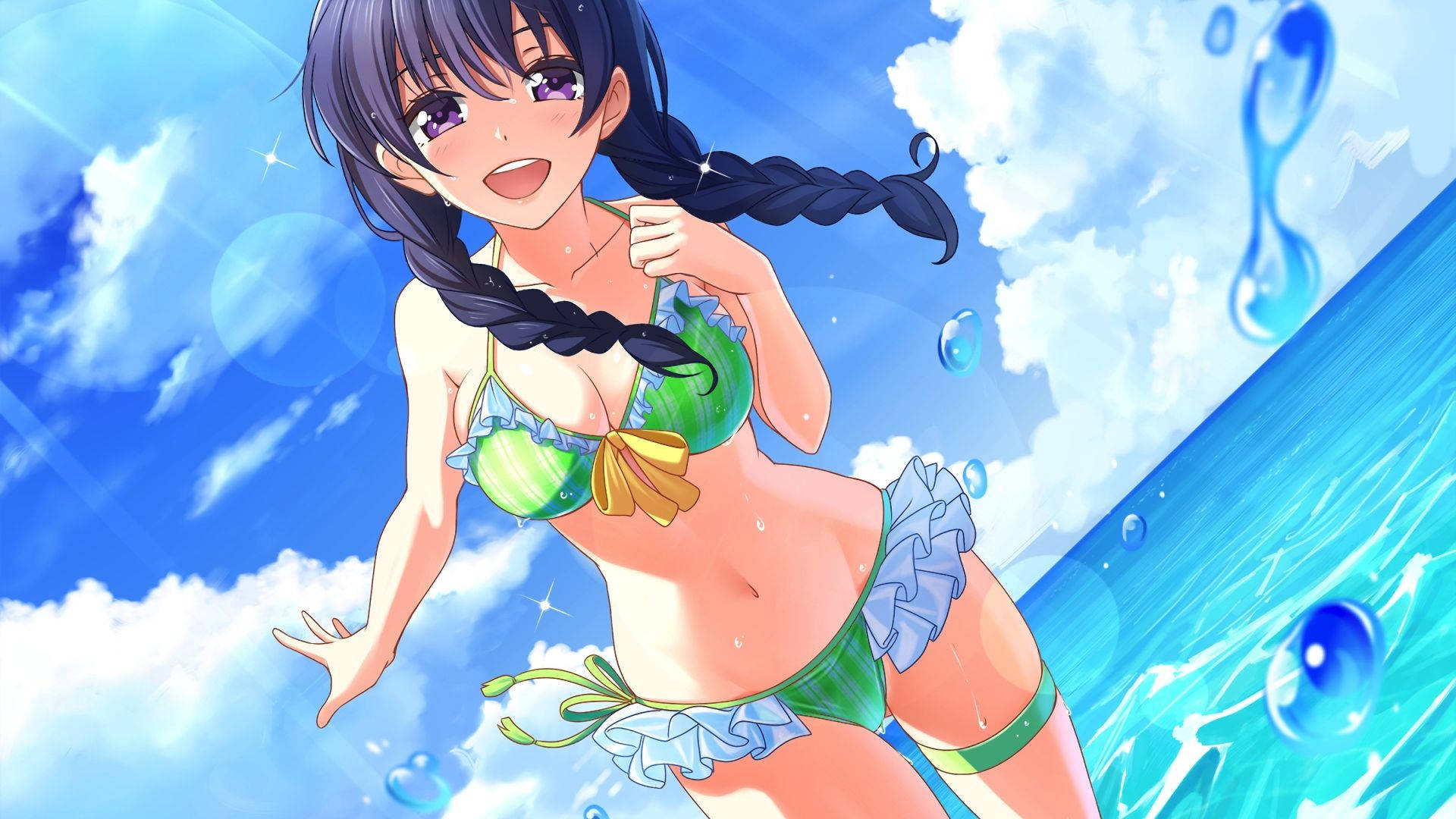 Anime Kvinde Bikini I Grøn Vand Tapet Wallpaper
