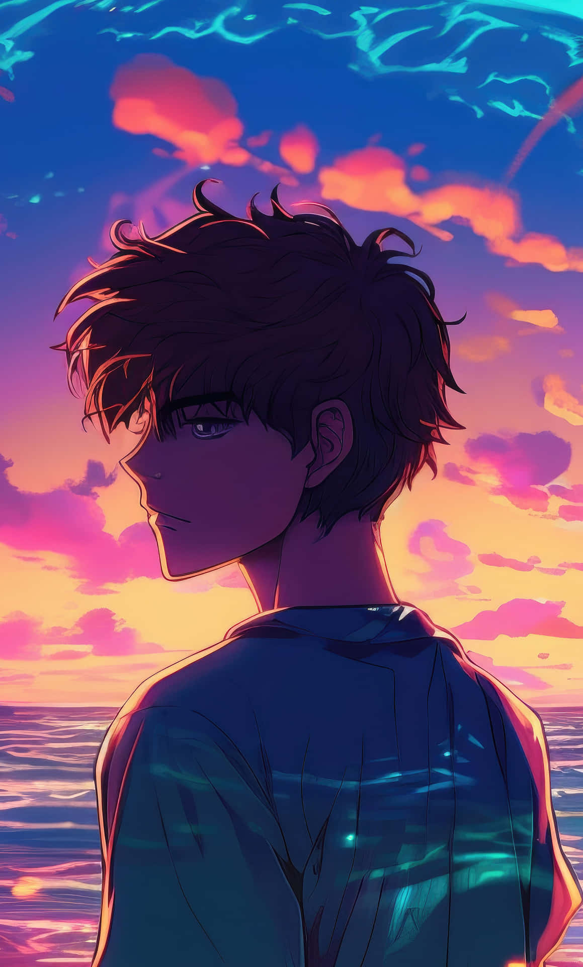 Anime Youth Gazing Into Sunset Wallpaper