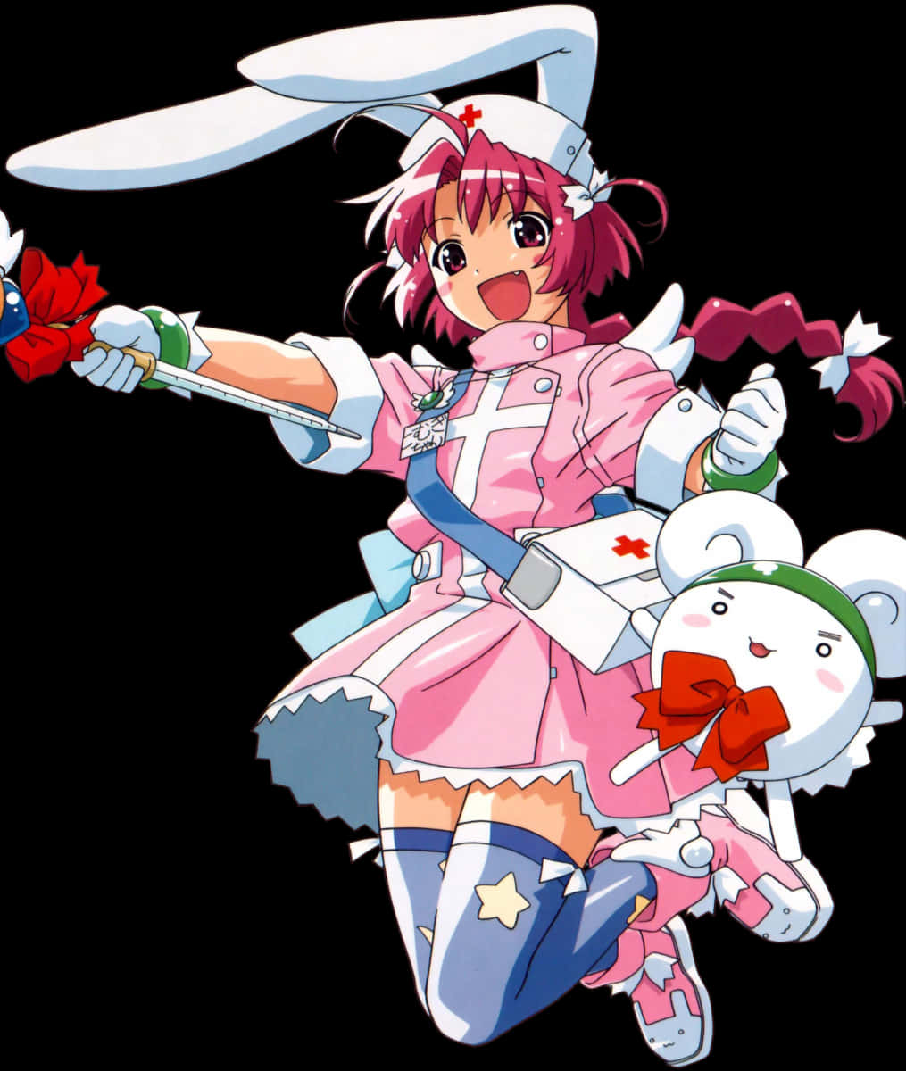 Sygeplejerske Witch Komugi Bunny Outfit Animecore Sød Kunst Tapet Wallpaper