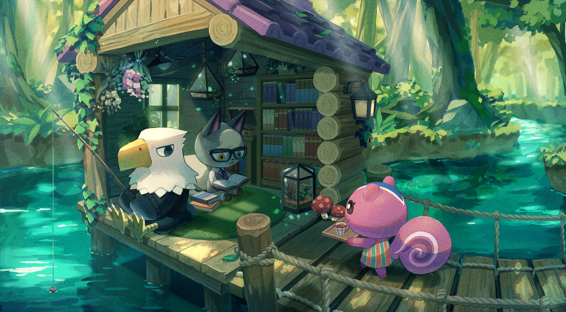 amaranNyd sommervarmen i Animal Crossing: New Horizons med Ankha den Catamaran. Wallpaper