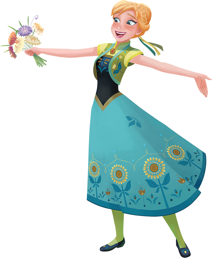 Anna Frozen Character Holding Flowers PNG