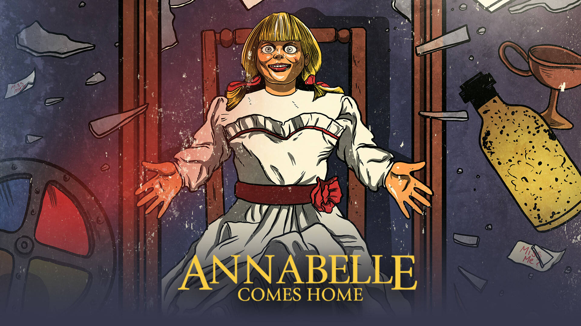 Frightening Adventure in Annabelle Comes Home Cartoon Poster Wallpaper