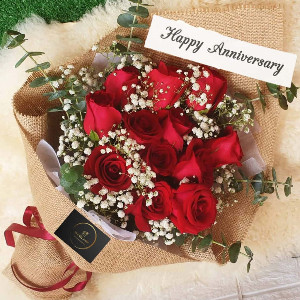 Anniversary Bouquet Of Red Roses Wallpaper