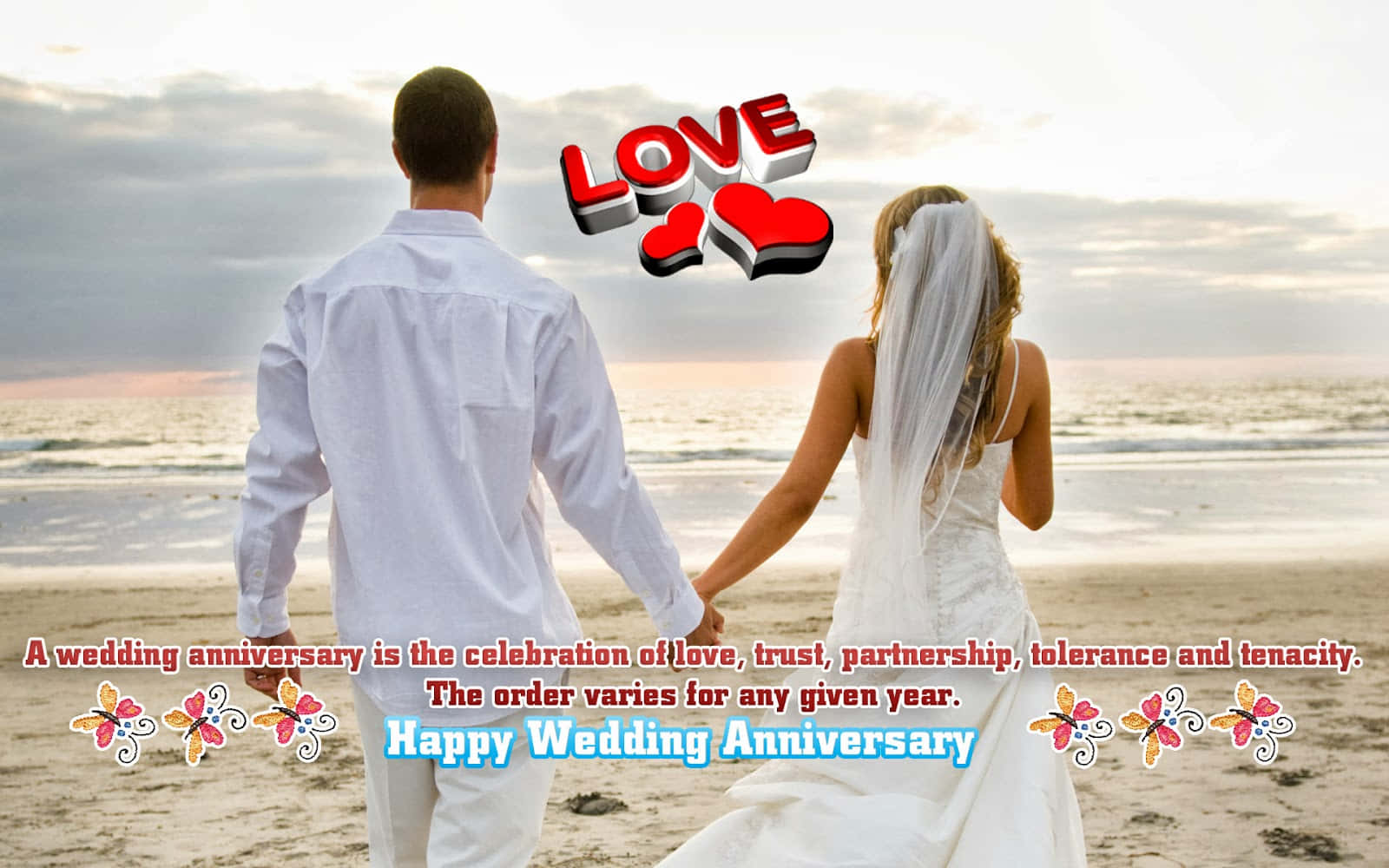 Anniversary Bride And Groom On Beach Wallpaper