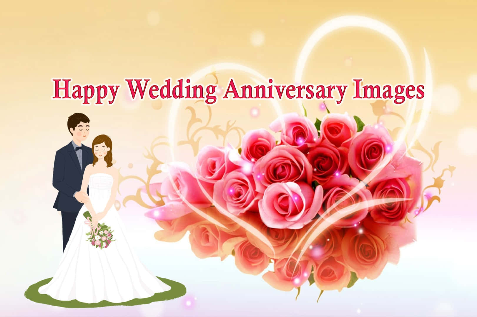Anniversary Message With Bouquet Of Roses Wallpaper