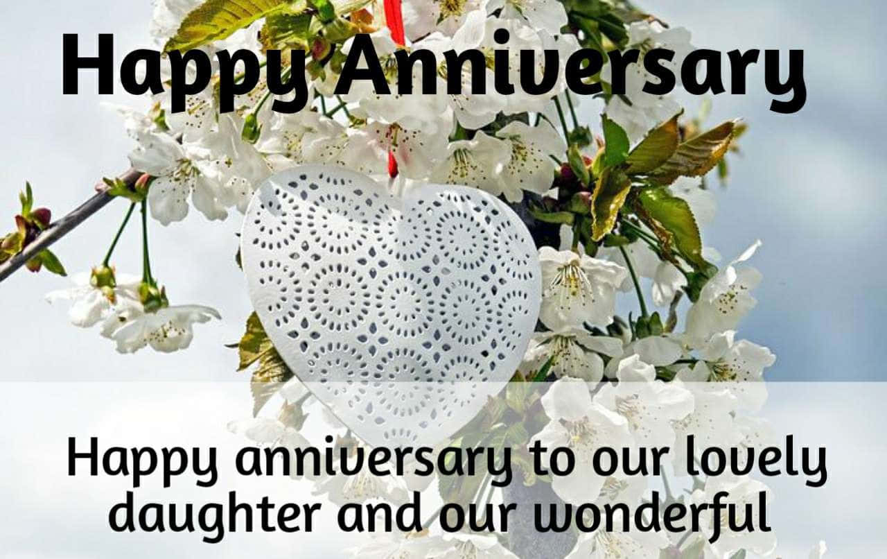 Anniversary Message With White Flowers Wallpaper