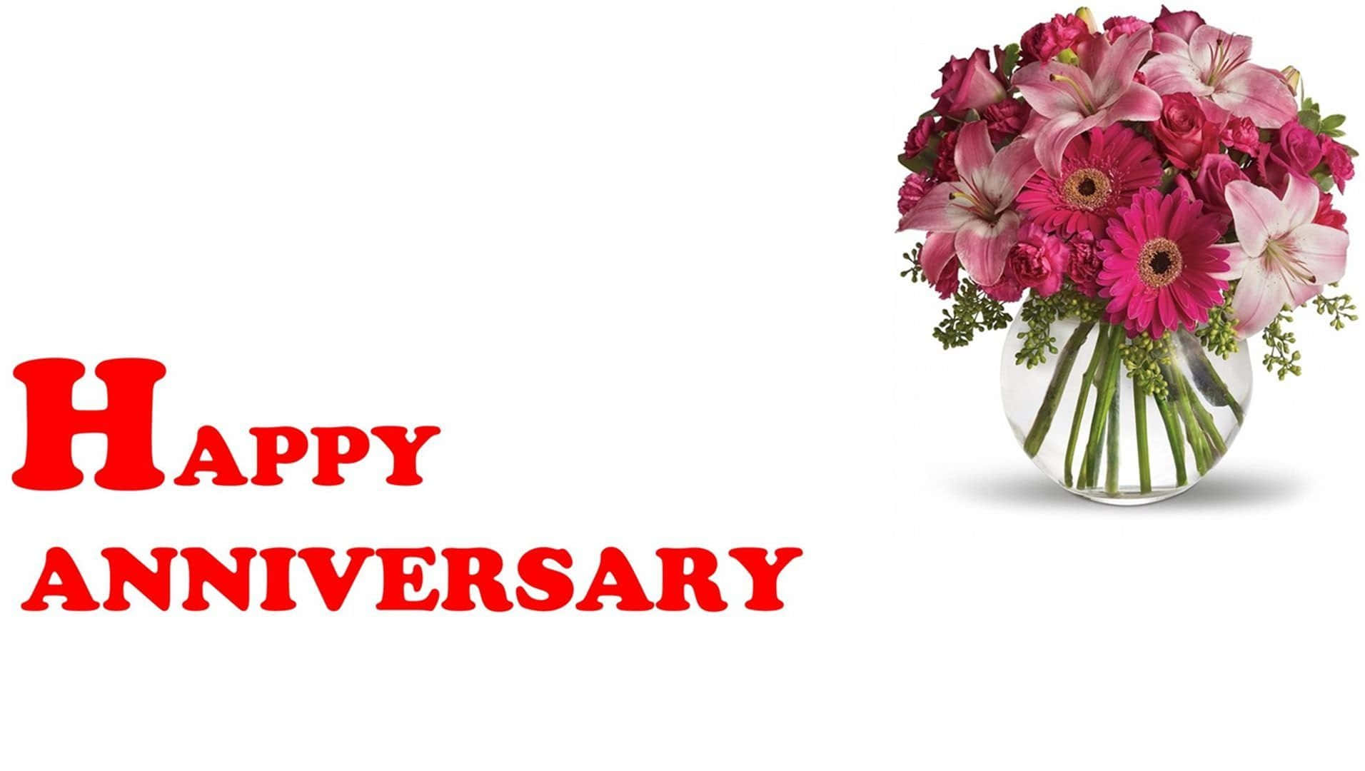 Happy Anniversary Flowers Round Glass Picture