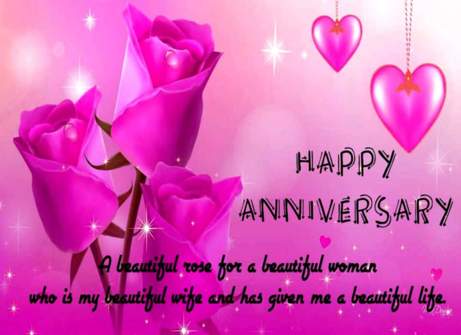 Anniversary Pink Hearts And Flowers Wallpaper