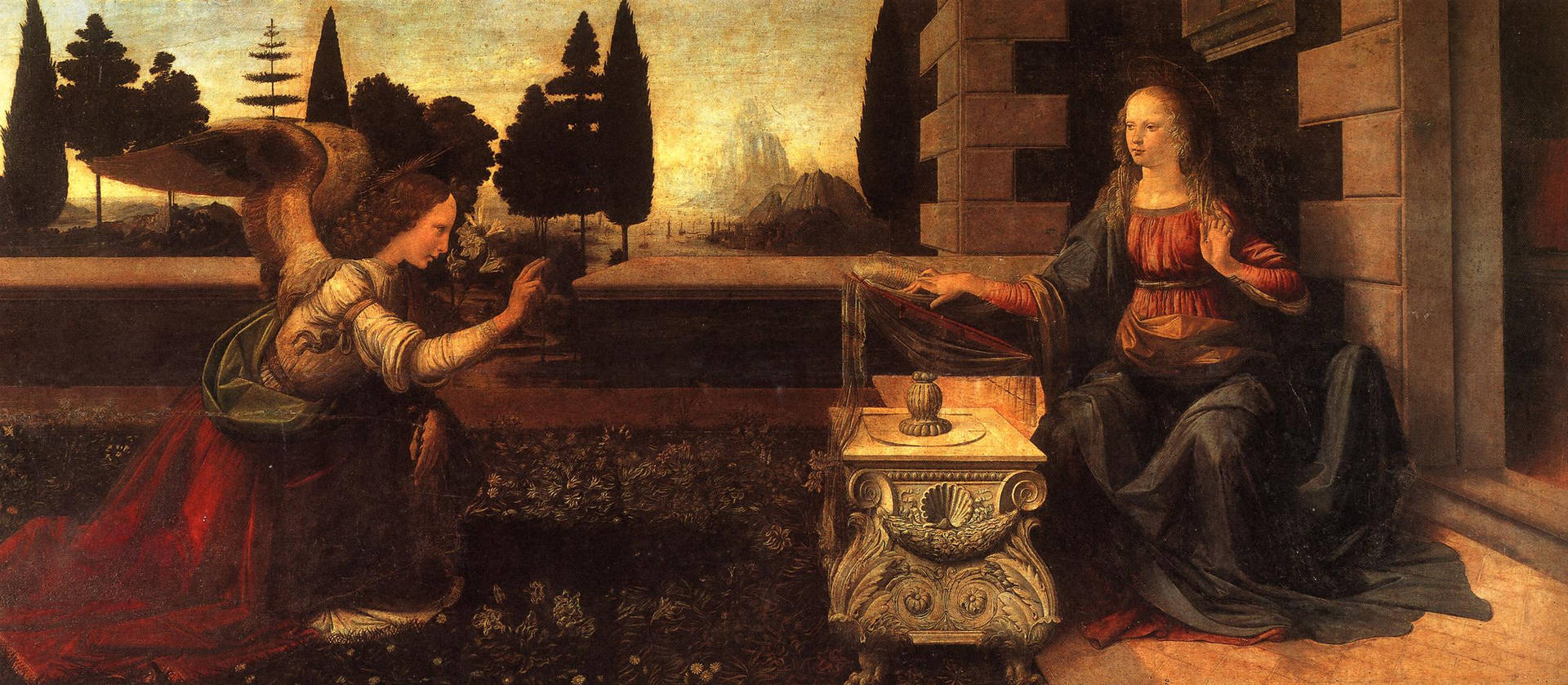 Annunciation By Leonardo Da Vinci Wallpaper