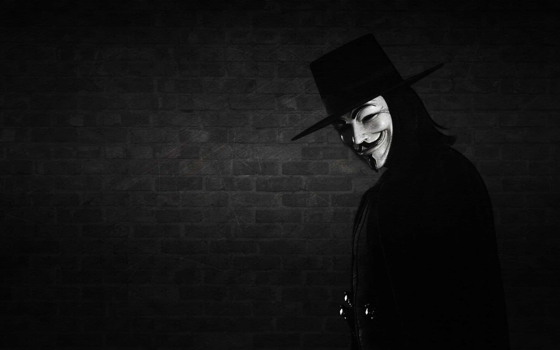 Anonymous Figure in Suit with Mask against Binary Code Background