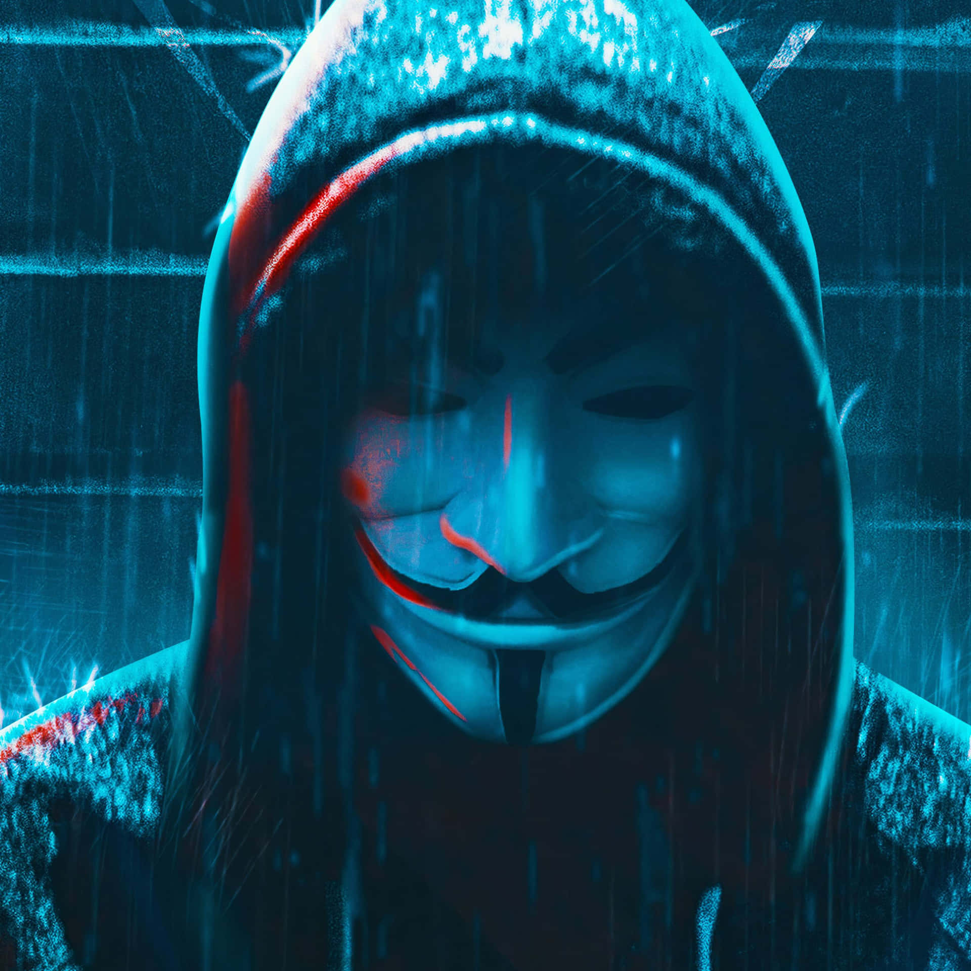 Anónimohombre De Máscara 4k Bajo La Lluvia. Fondo de pantalla