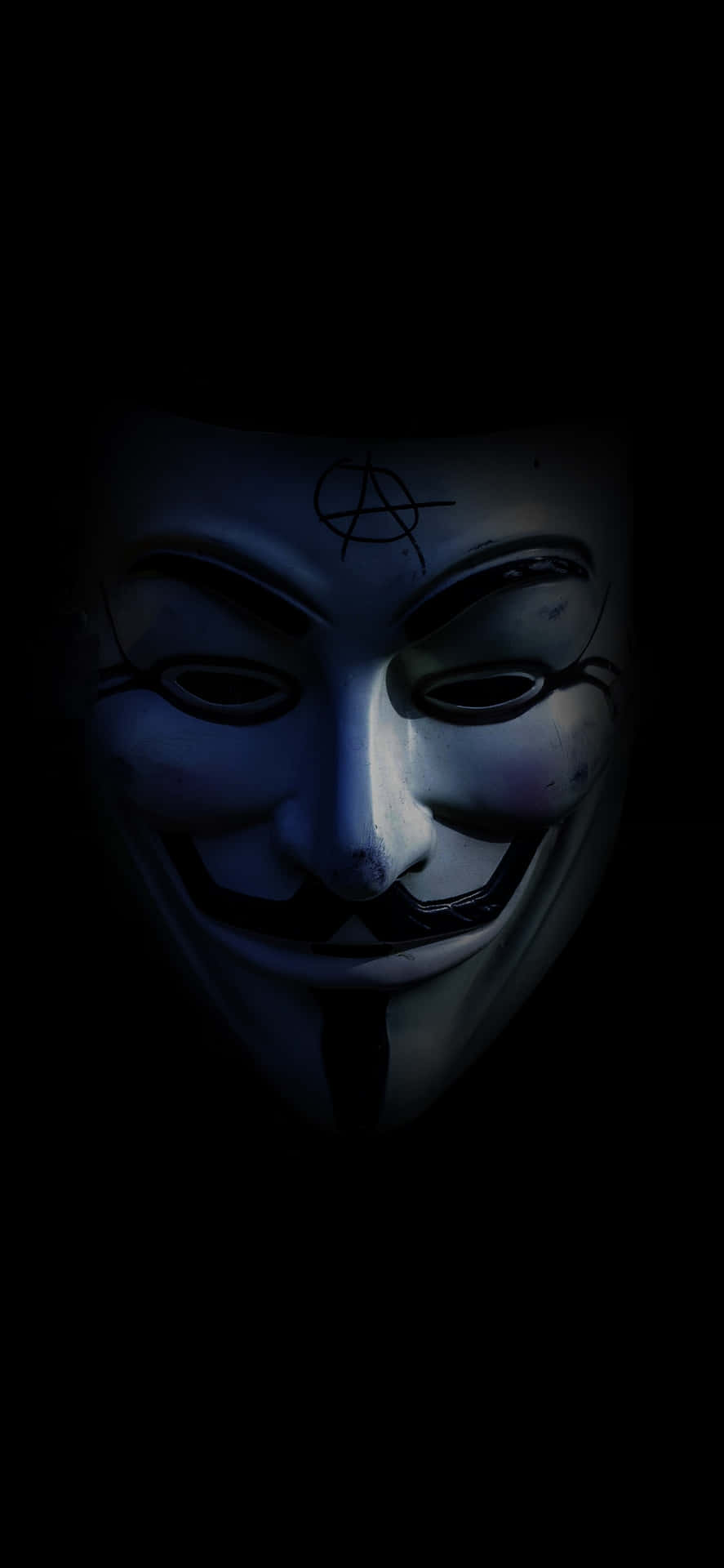 Enmörk Bild Av En V För Vendetta Mask På En Datorskärm Eller Mobil Bakgrund. Wallpaper