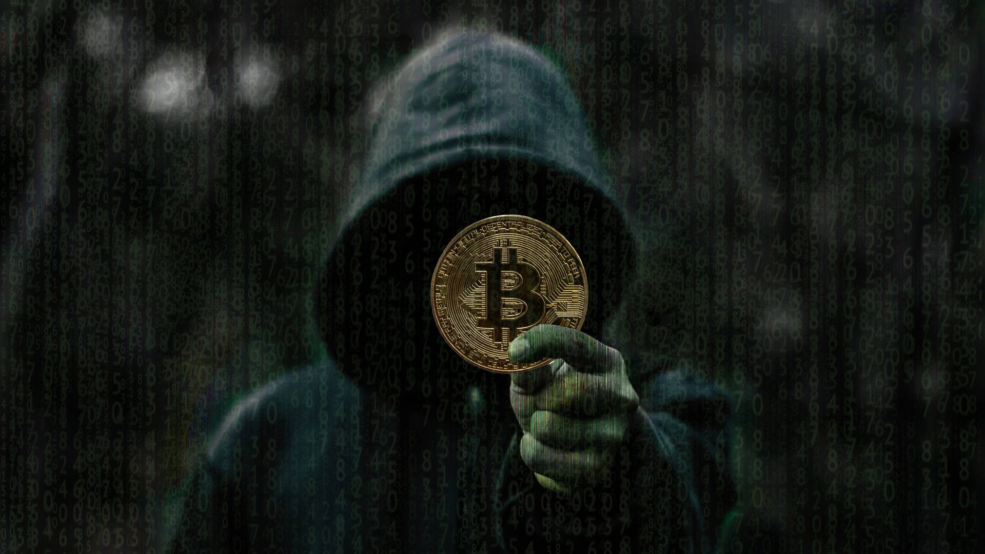 Anonymous Man With Bitcoin Crypto Background