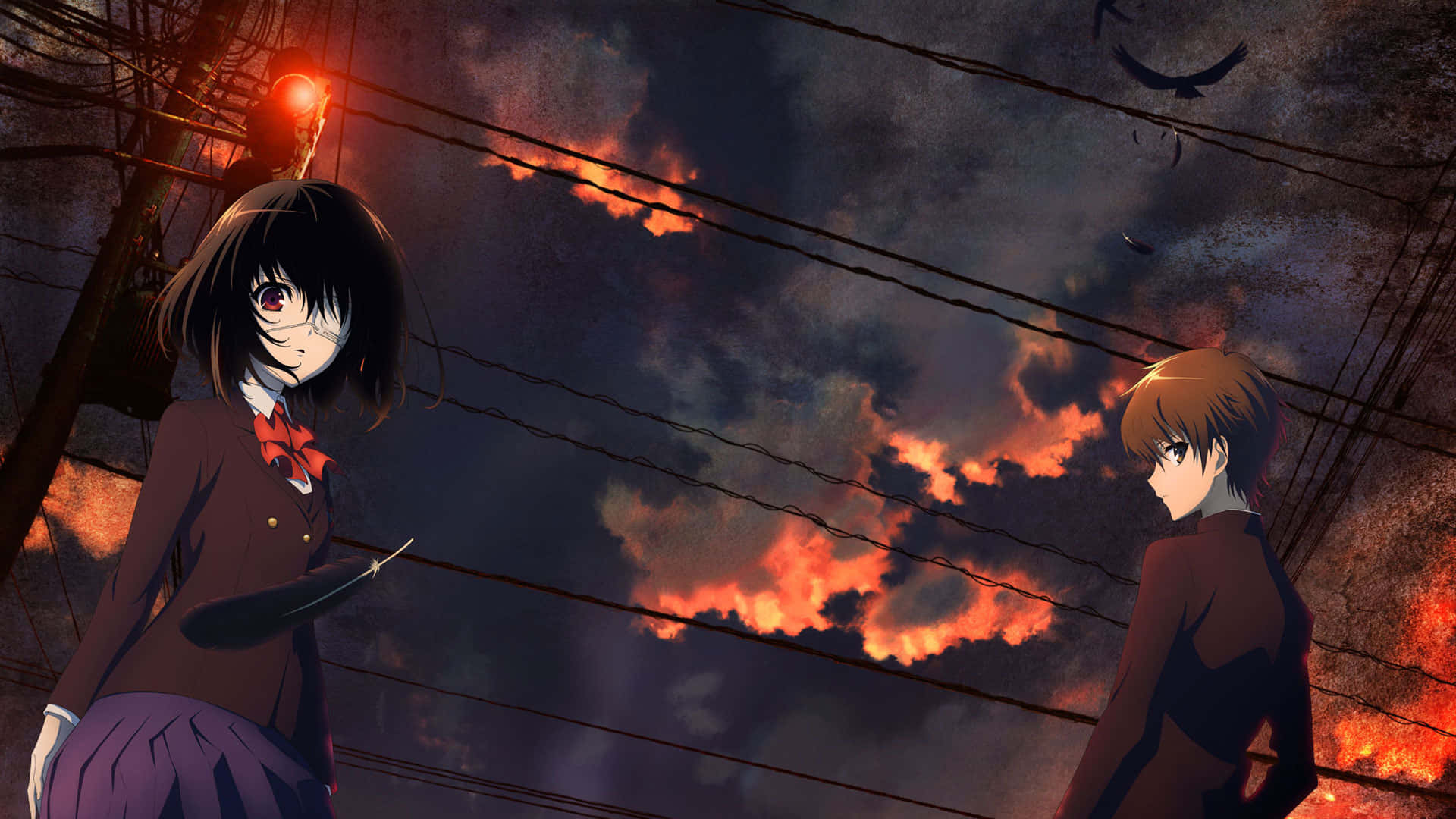 Two Anime Characters Standing In Front Of A Fire