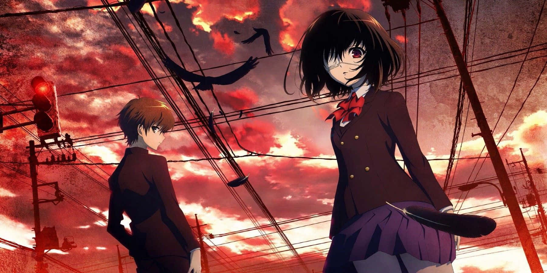 Anime, A Girl And A Boy Standing In A Street