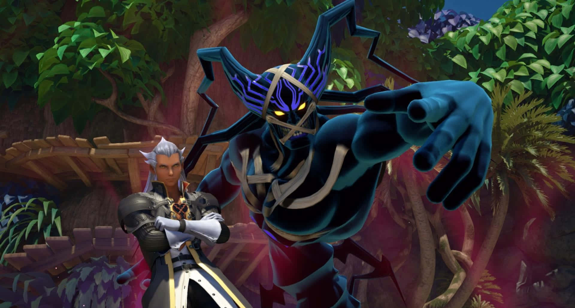 Ansem Seeker of Darkness in his iconic pose, captivating and intimidating, against a dark background. Wallpaper