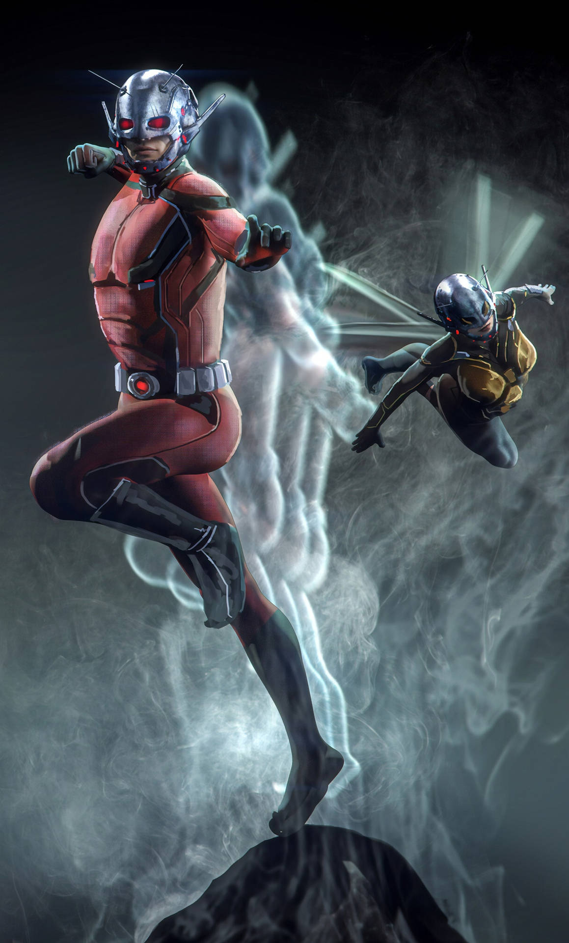 Ant Man Superhero With Flying Wasp Wallpaper