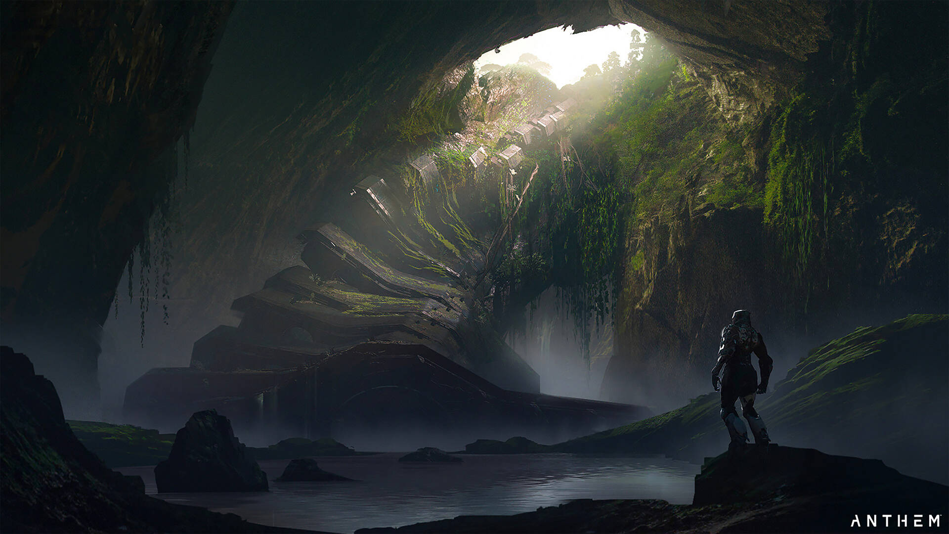 Anthemgame: Grotta Javelin Illuminata In 4k Sfondo