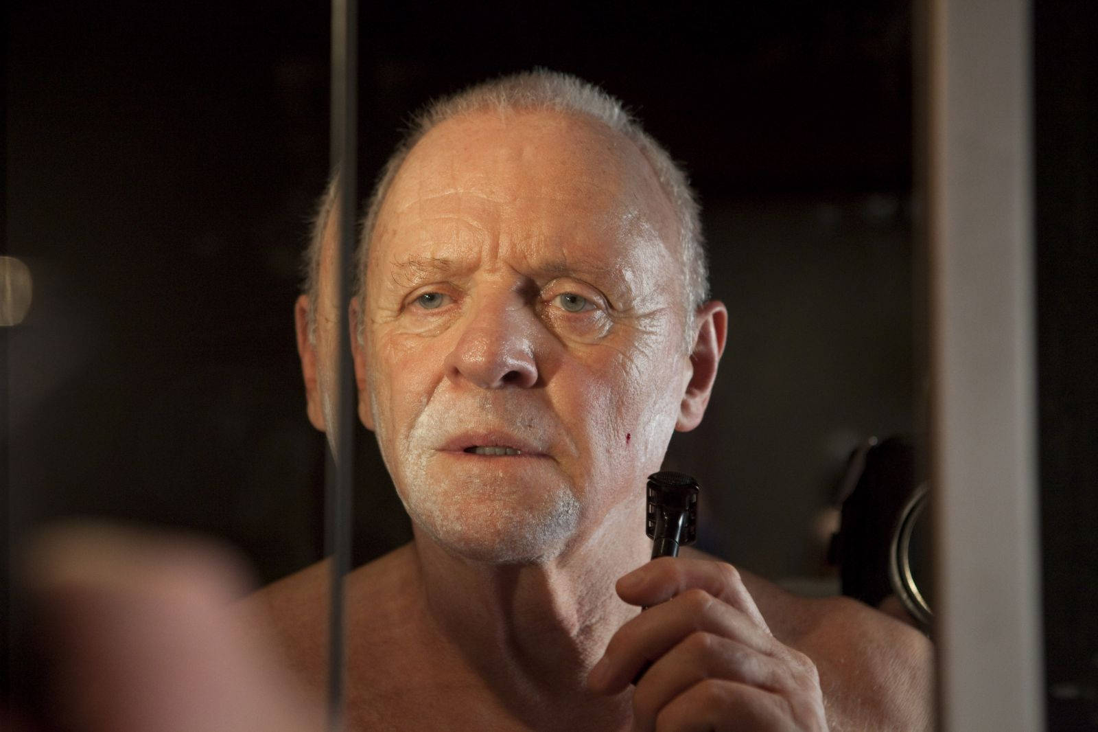 Legendary Actor Anthony Hopkins Mid-Shave Wallpaper