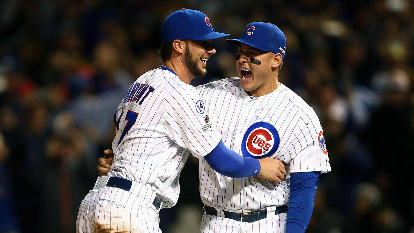 Anthonyrizzo Bryant Firar (celebrate) - As A Wallpaper Slogan For Celebrating The Iconic Duo Of Baseball Players, Anthony Rizzo And Kris Bryant. Wallpaper