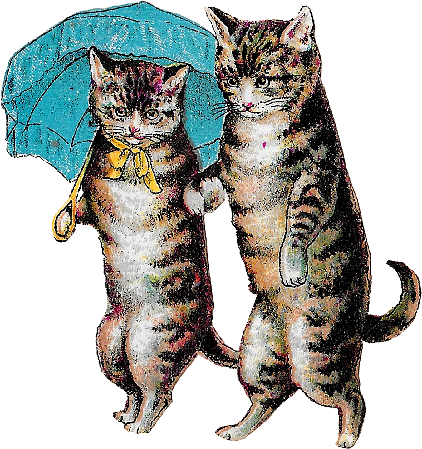 Anthropomorphic Cats With Umbrella PNG