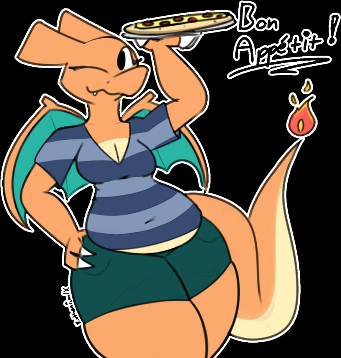 Anthropomorphic Dragon Eating Pizza PNG